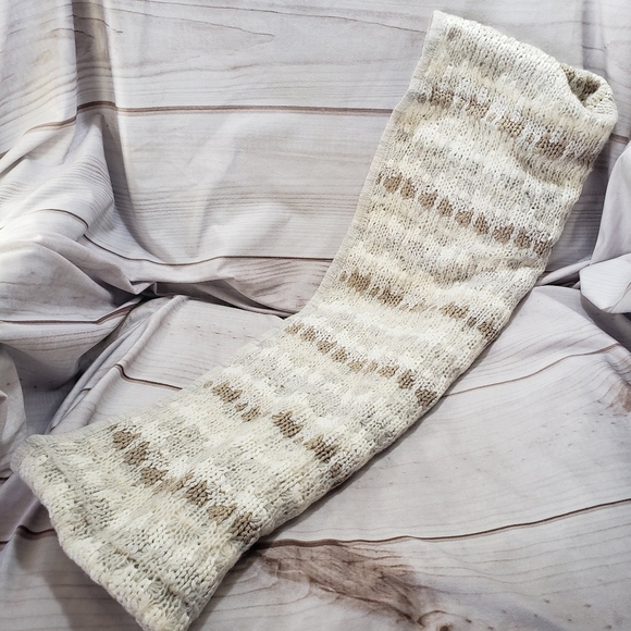 Loft Infinity Sweater Knit Shawl Scarf Cream Tan Gray Acrylic Nylon Mohair Wool - Picture 4 of 7